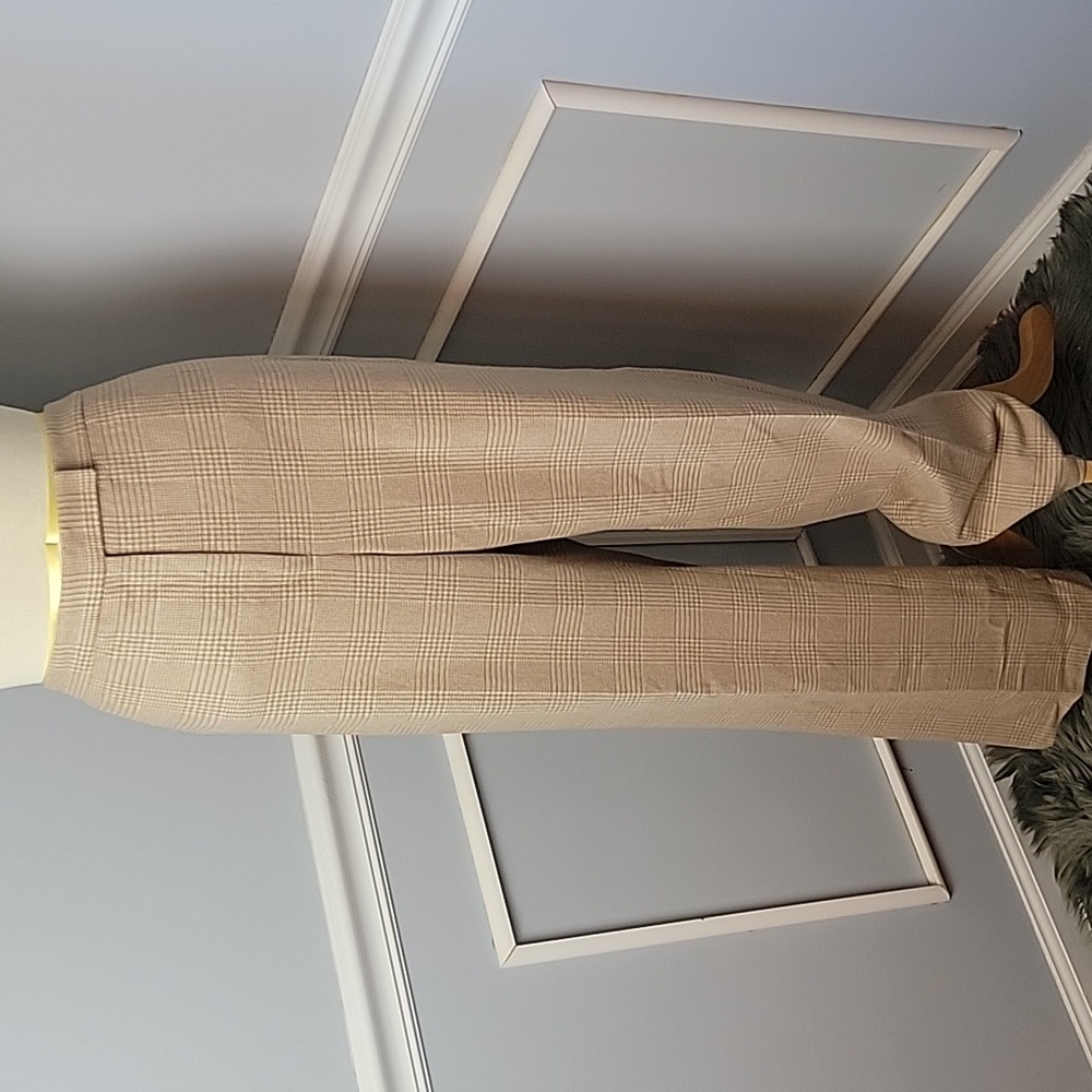 VINTAGE Wool Blend‎ Tan Cream Houndstooth Straight Leg Old Money Office Pants 12